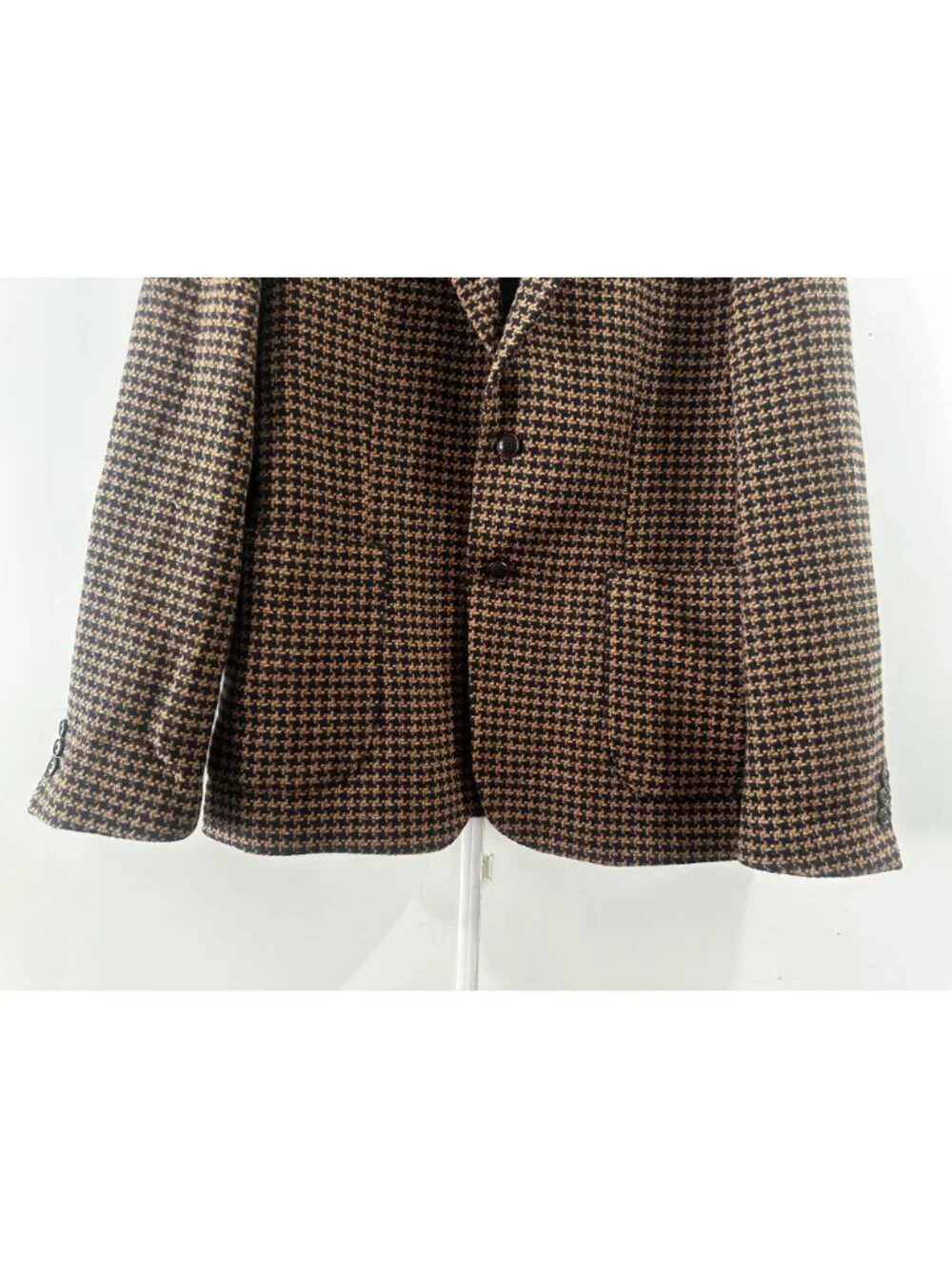 Zara Houndstooth Single Breasted Blazer Mens XL Brown Wool Blend Office Preppy